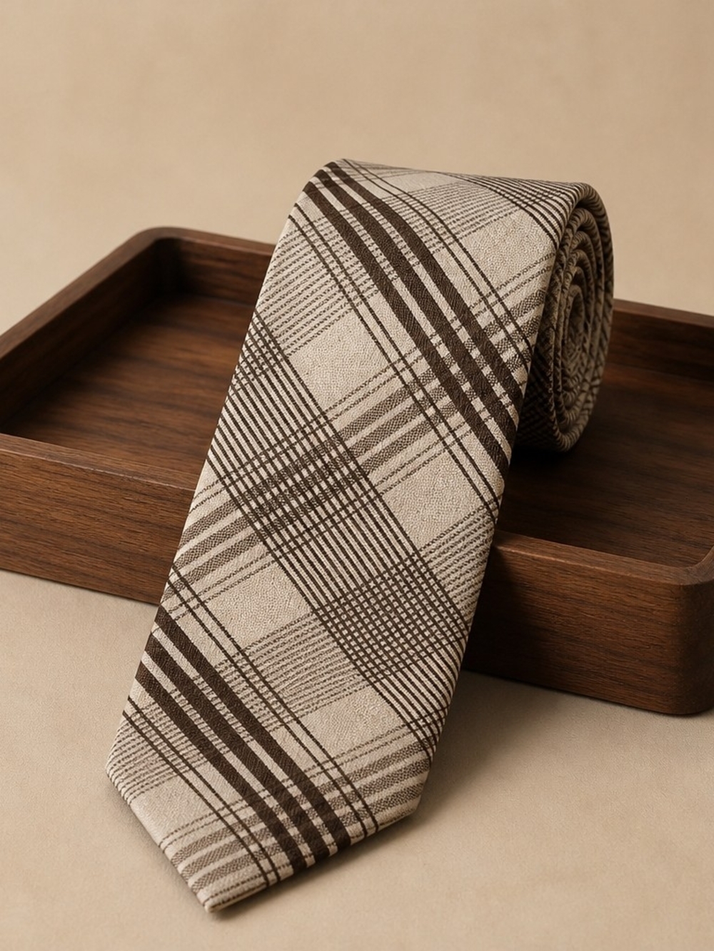 Jos A Bank Signature JOSEPH Collection Tie Brown And Gray Plaid 100% Silk